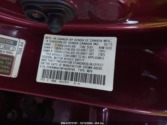 2HKRM4H78FH634799 Honda Cr-v Ex-l