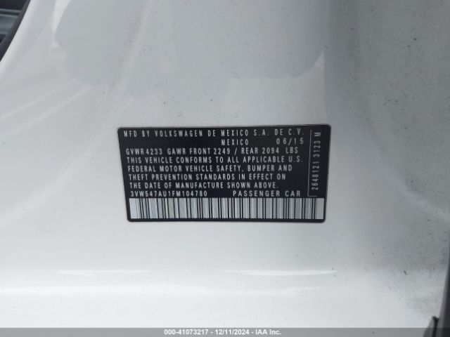 3VW547AU1FM104780 Volkswagen Golf Gti 2.0t Se W/performance Package 4-door