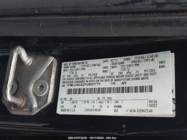 1FMCU9GX2FUB53775 Ford ESCAPE SE