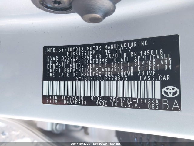 Toyota COROLLA SE 2018 5YFBURHE0JP778856 Image 9
