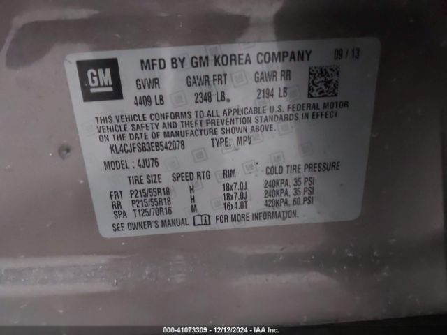 KL4CJFSB3EB542078 Buick Encore Convenience