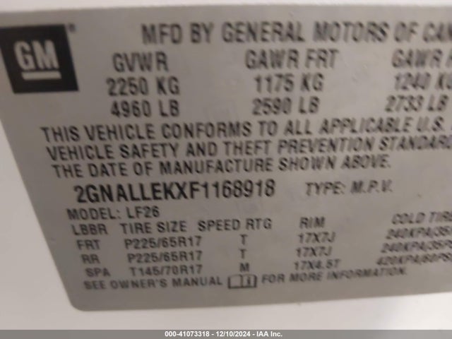 Chevrolet Equinox L 2015 2GNALLEKXF1168918 Image 9