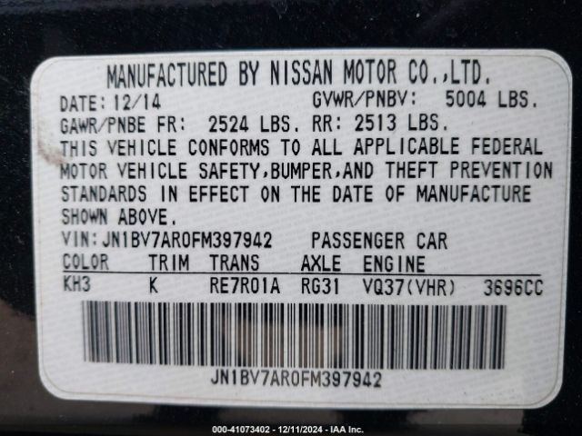 JN1BV7AR0FM397942 Infiniti Q50 Premium