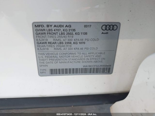 WA1BCCFS2JR000549 Audi Q3 2.0t Premium/2.0t Sport Premium