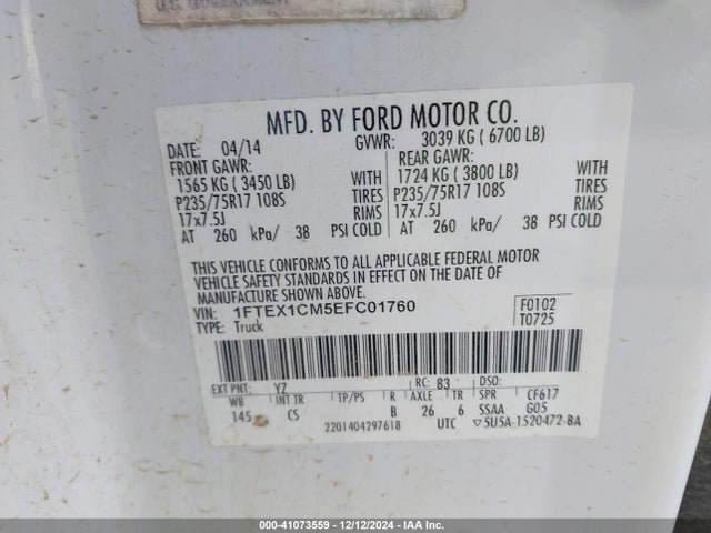 Ford F-150 Xl 2014 1FTEX1CM5EFC01760 Image 9