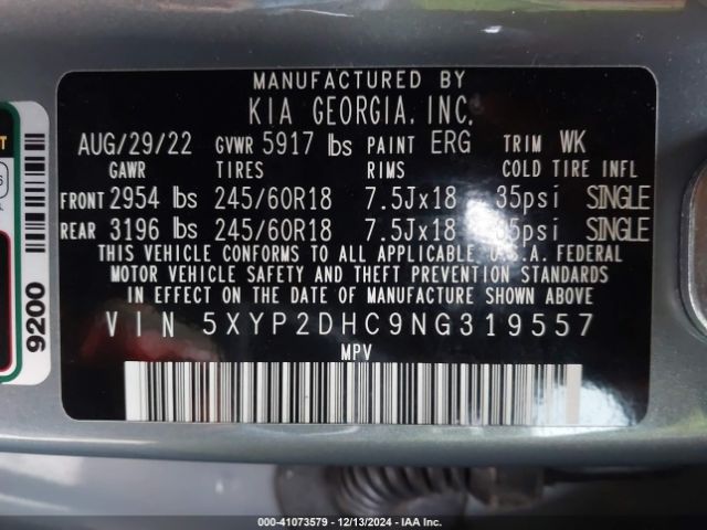 5XYP2DHC9NG319557 KIA Telluride Lx