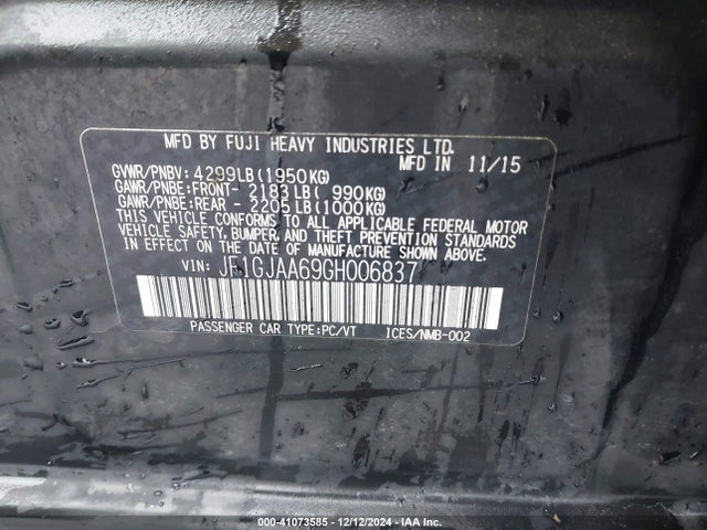 Subaru Impreza 2.0i 2016 JF1GJAA69GH006837 Image 9