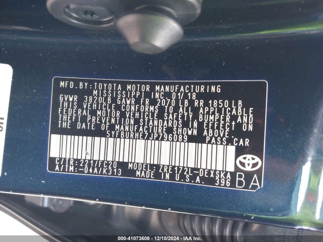 Toyota COROLLA SE 2018 5YFBURHE7JP796089 Image 9