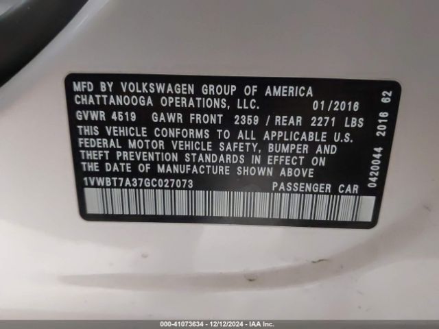 1VWBT7A37GC027073 Volkswagen Passat 1.8t Se