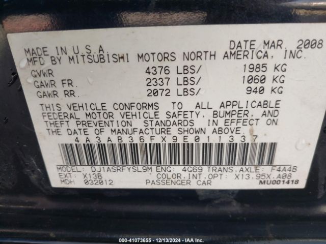 2009 MITSUBISHI GALANT 4A3AB36FX9E011337 Photo 8
