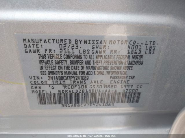 3N1AB8CV7PY241089 Nissan Sentra Sv Xtronic Cvt