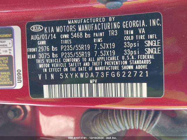 KIA Sorento Sx V6 2015 5XYKWDA73FG622721 Image 9