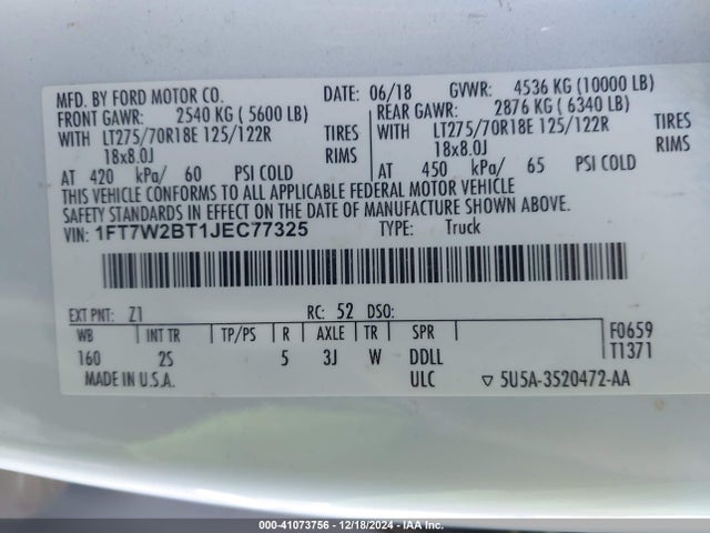 Ford F-250 Xlt 2018 1FT7W2BT1JEC77325 Image 9