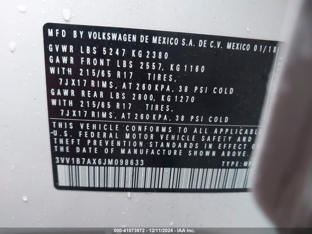 3VV1B7AX6JM098633 Volkswagen Tiguan 2.0t S