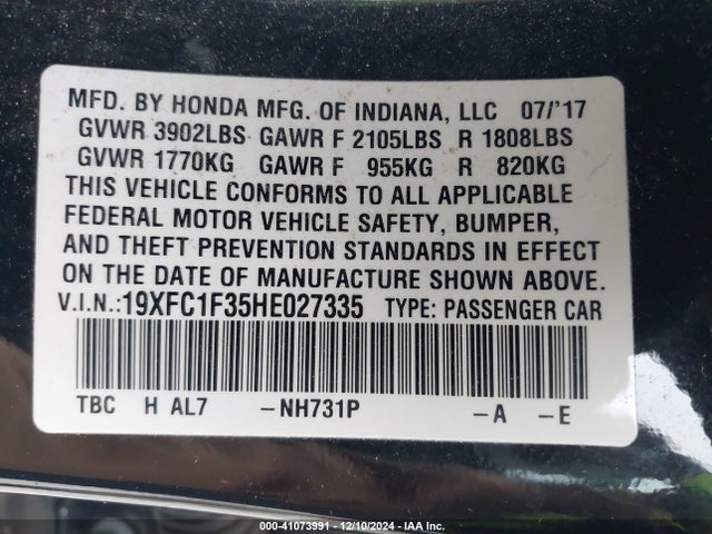 Honda Civic Ex-t 2017 19XFC1F35HE027335 Image 9