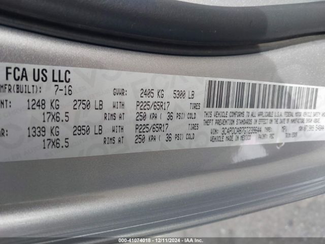 3C4PDCAB7GT239644 Dodge JOURNEY SE
