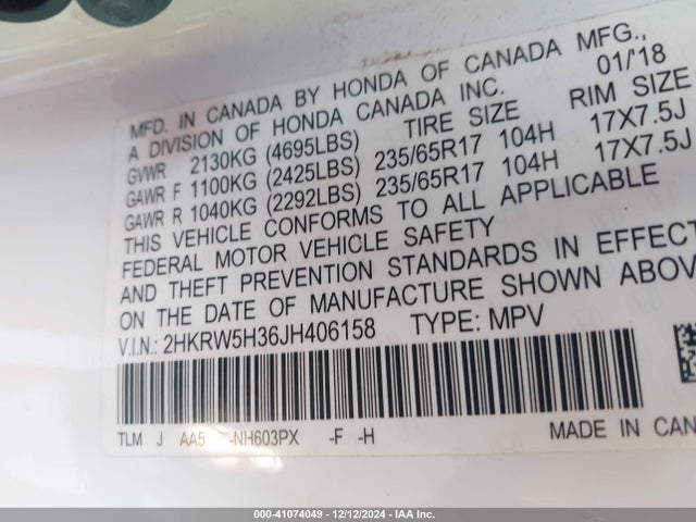 2HKRW5H36JH406158 Honda CR-V LX