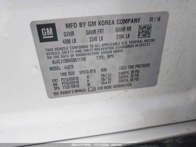 KL4CJ1SM4GB611190 Buick Encore Sport Touring