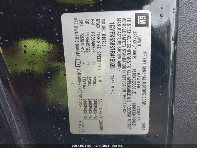 2007 CADILLAC ESCALADE 1GYFK63837R415936 Photo 8