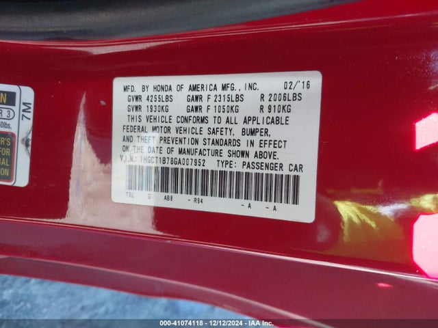 Honda ACCORD EX 2016 1HGCT1B78GA007952 Image 9
