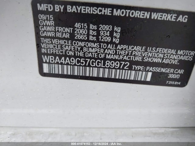 WBA4A9C57GGL89972 BMW 2016