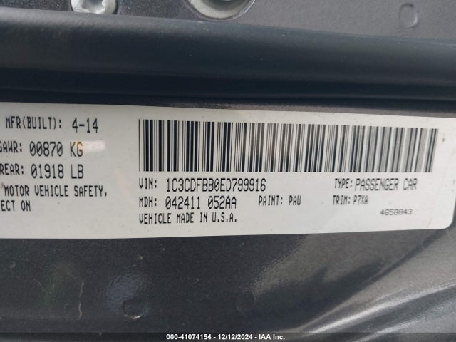 Dodge DART SXT 2014 1C3CDFBB0ED799916 Image 9