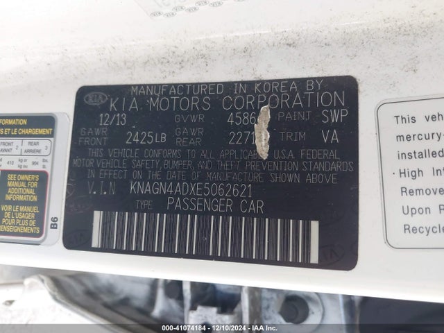 KNAGN4ADXE5062621 KIA Optima Hybrid Ex