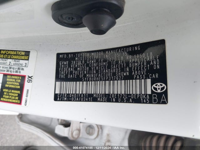 5YFBURHE5FP317627 Toyota COROLLA L