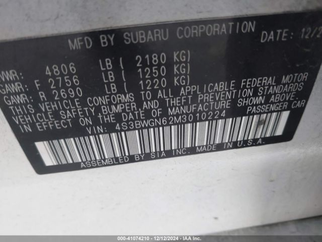 4S3BWGN62M3010224 Subaru Legacy Limited Xt