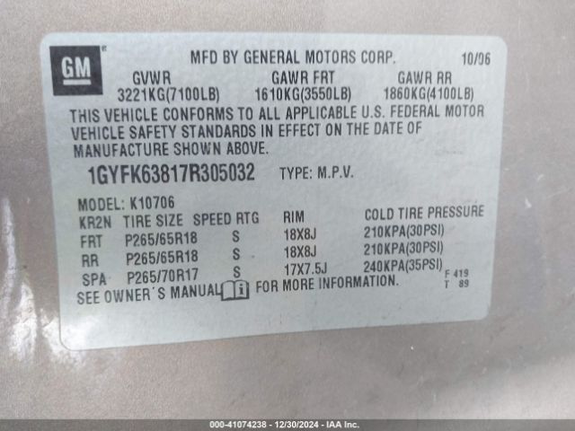 2007 CADILLAC ESCALADE 1GYFK63817R305032 Photo 8