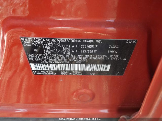 2T3BFREVXGW439292 Toyota RAV4 LE