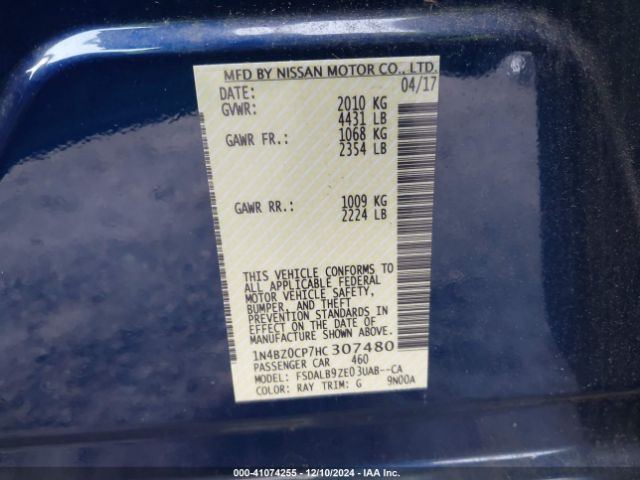 1N4BZ0CP7HC307480 Nissan LEAF S