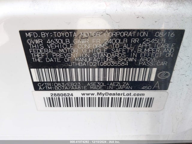 JTHBA1D21G5035584 Lexus IS 200T