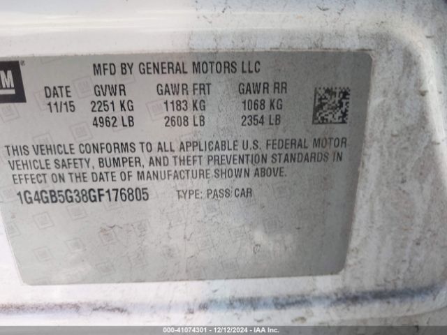 1G4GB5G38GF176805 Buick Lacrosse Leather