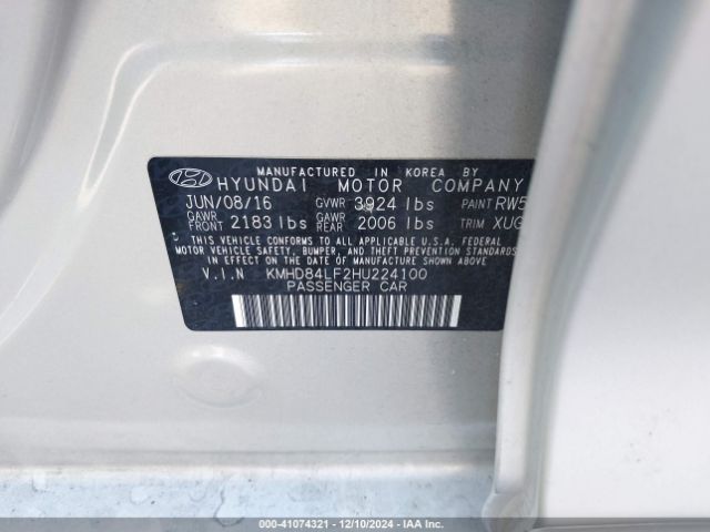 KMHD84LF2HU224100 Hyundai ELANTRA SE