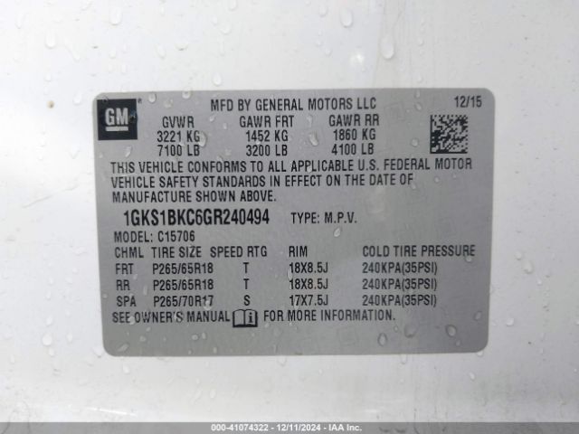 1GKS1BKC6GR240494 GMC YUKON SLT