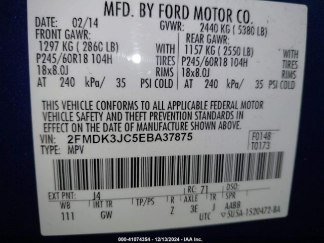 2FMDK3JC5EBA37875 Ford EDGE SEL