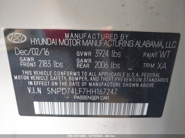 Hyundai ELANTRA SE 2017 5NPD74LF7HH167247 Image 9