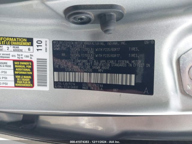 5TDKZ3DC9LS046500 Toyota SIENNA LE