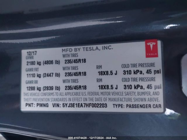 2017 TESLA MODEL 3 5YJ3E1EA7HF002203 Photo 8