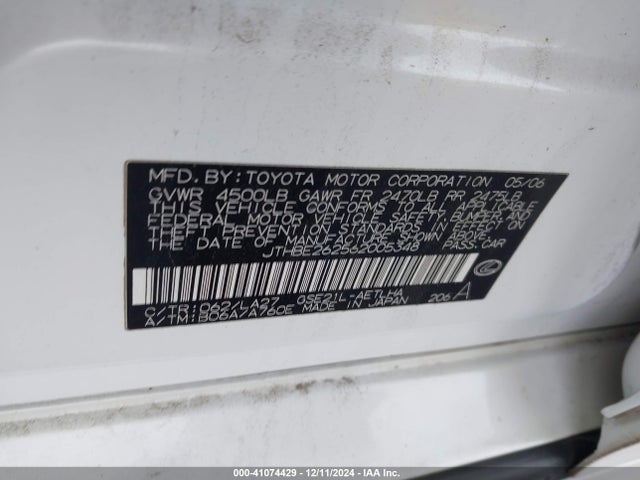41074429 :رقم المزاد ، JTHBE262562005348 vin ، 2006 Lexus Is 350 مزاد بيع