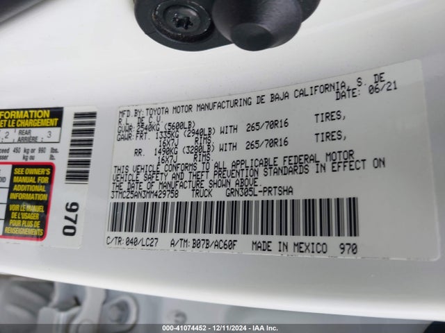 3TMCZ5AN3MM429758 Toyota Tacoma Trd Off-road
