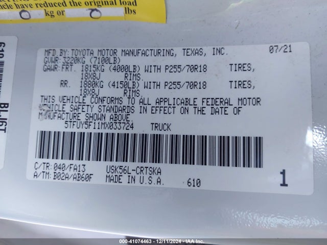 Toyota Tundra Sr 2021 5TFUY5F11MX033724 Image 9