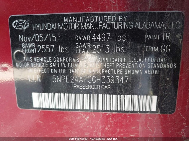 Hyundai SONATA SE 2016 5NPE24AF0GH339347 Image 9