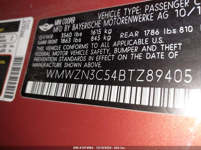 2011 MINI COOPER WMWZN3C54BTZ89405 Photo 8