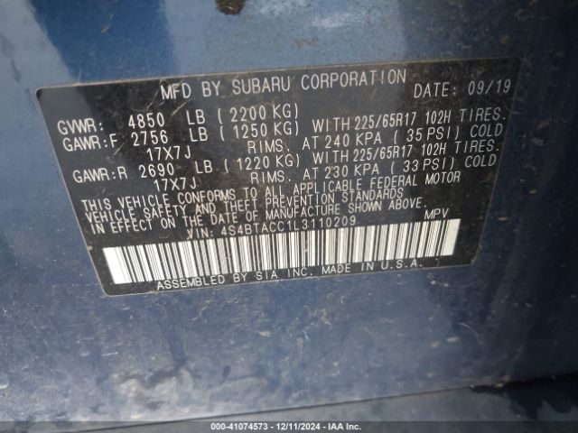 4S4BTACC1L3110209 Subaru Outback Premium