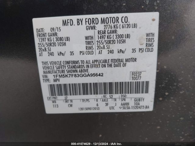 1FM5K7F83GGA95642 Ford Explorer Limited