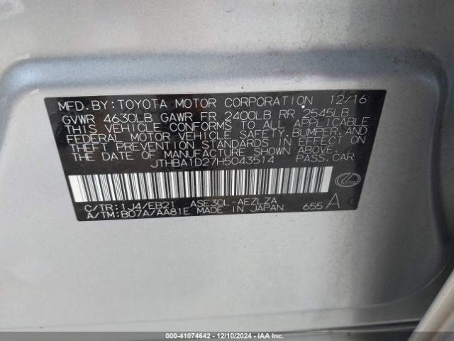 JTHBA1D27H5043514 Lexus IS 200T