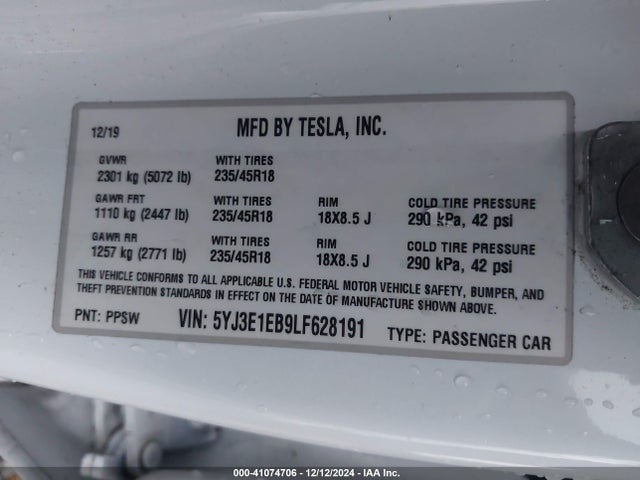 2020 TESLA MODEL 3 5YJ3E1EB9LF628191 Photo 8