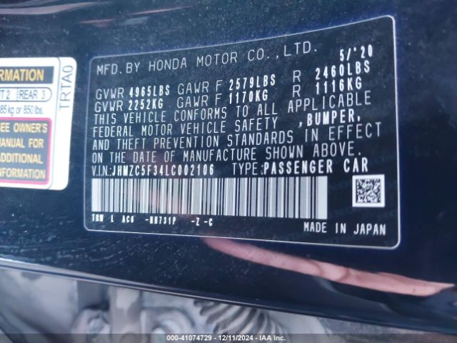 JHMZC5F34LC002106 Honda Clarity Plug-in Hybrid Touring